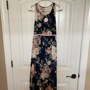 Pinkblush Navy Floral Crochet Trim Maxi